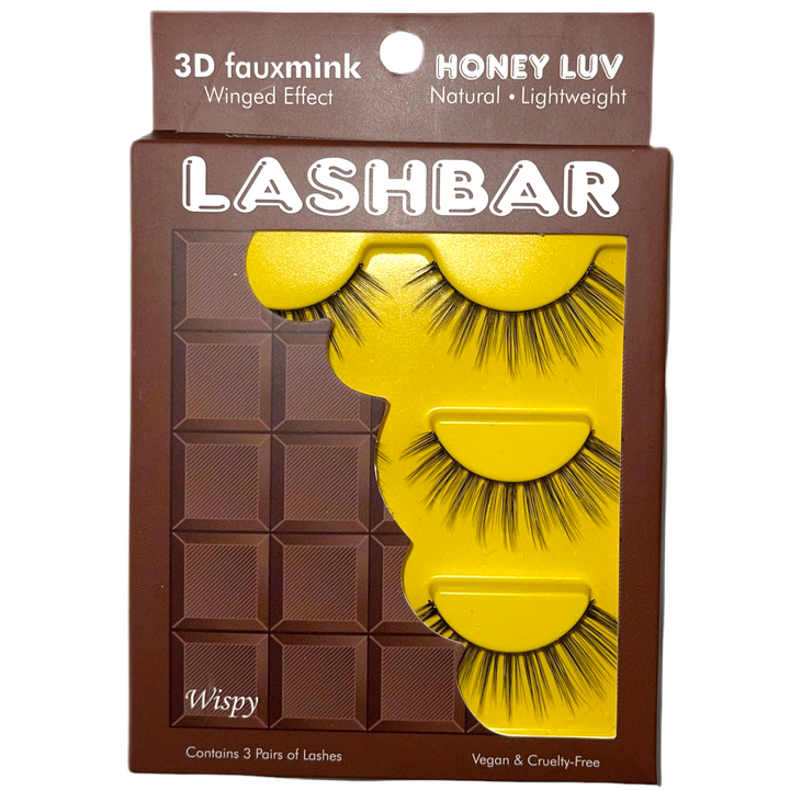 3-Pack Honey Luv 3D Fauxmink Lashbar False Eyelashes (Case of 12)