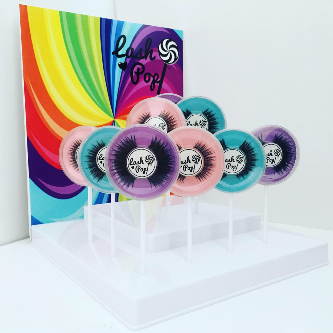 Lash Pop Lashes Branded Counter Display Tray with Backboard Graphics