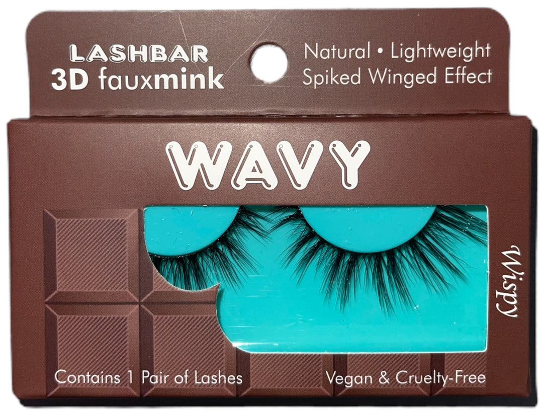 Single-Pack Wavy 3D Fauxmink Lashbar False Eyelashes<br>(Case of 24)